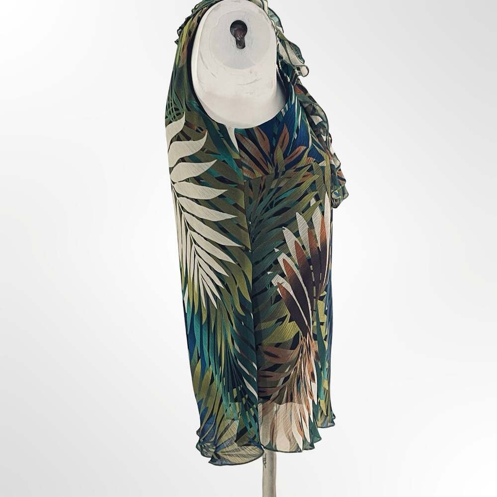 Spense Tropical Palm Leaf Ruffle Trim Sleeveless Top - Picture 2 of 5